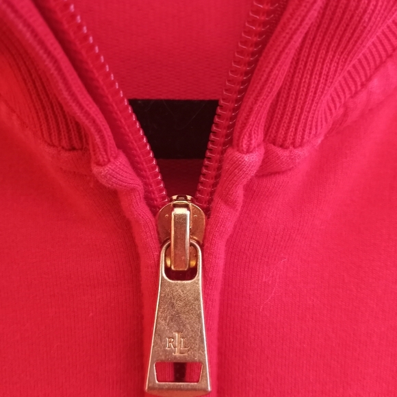 Vintage 80s Lauren Ralph Lauren Classic Preppy Red Logo Striped Sleeve Hoodie - Picture 3 of 5